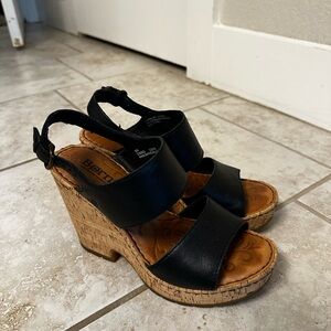 Born Black and Tan Wedge Sandals